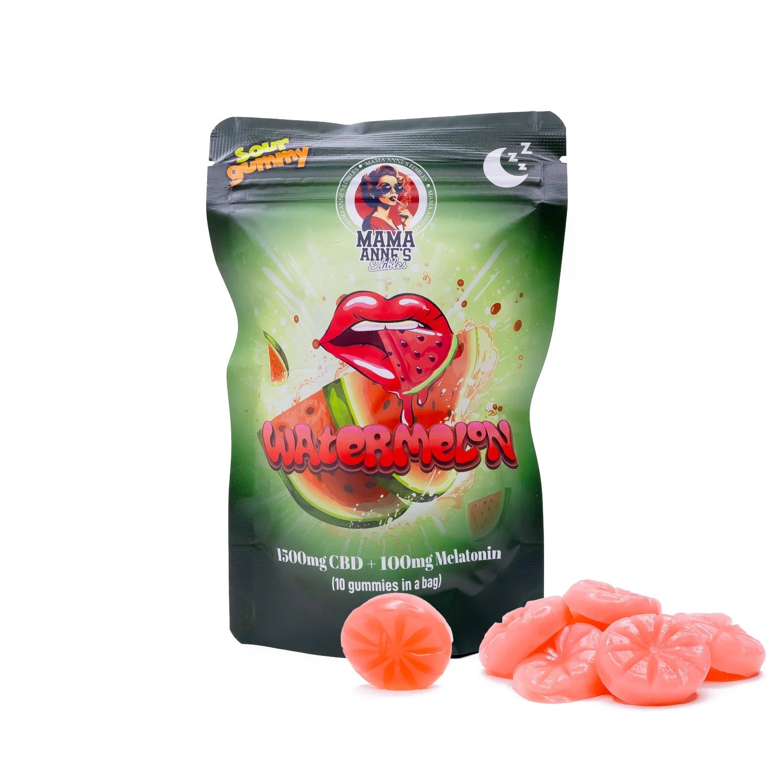 Mama Anne’s Edibles – Watermelon Gummy – 1500mg CBD / 100mg Melatonin